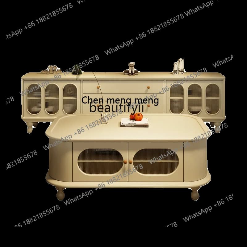 M178 French TV cabinet coffee table combination living room light luxury solid wood locker glass side cabinet