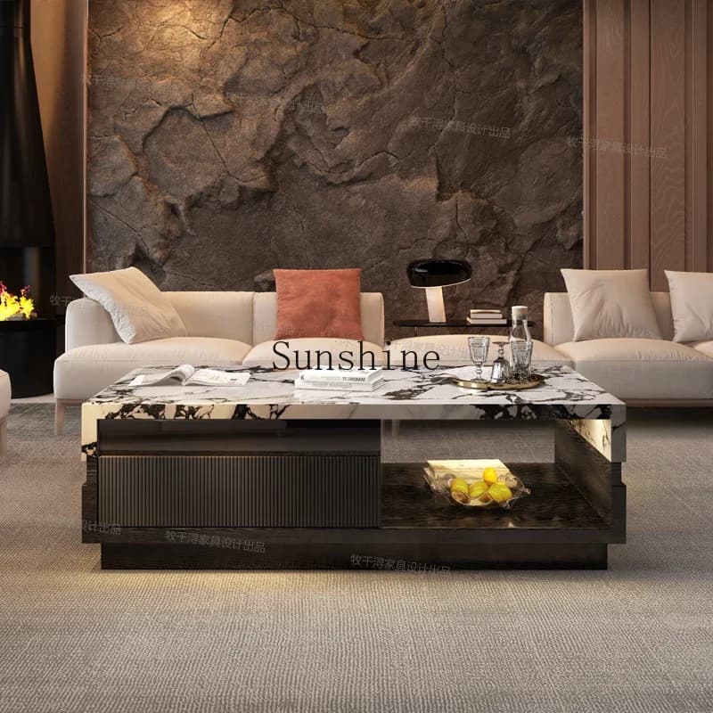 Italian light luxury villa living room high sense large flat square solid wood coffee table  FT