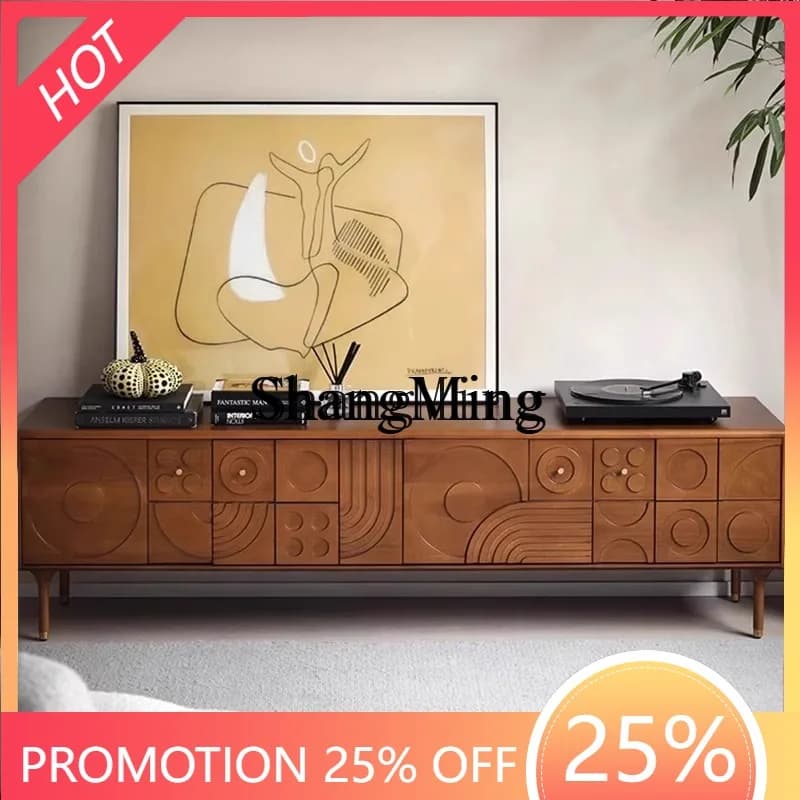CL  wood teak carved living room side cabinet antique floor ash wood locker