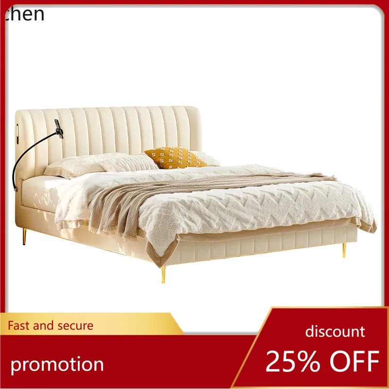 ZML Minimalist Leather Soft Bed Master Bedroom 1.8m Double Modern Simple Top Layer Genuine Leather Bed