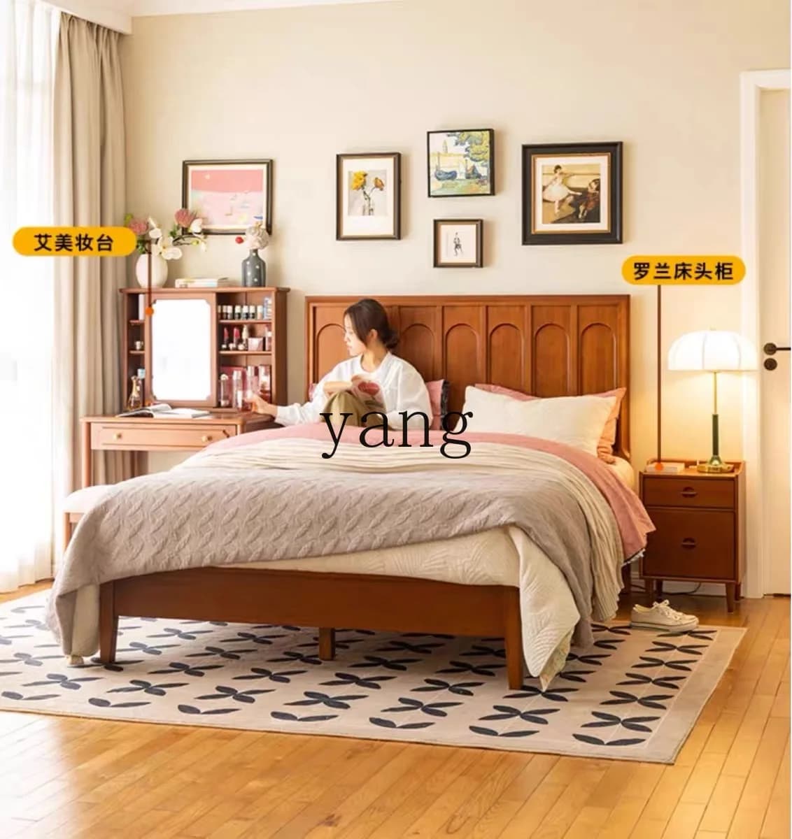 LTT solid wood bed French small apartment bedroom queen bed master bedroom retro double bed