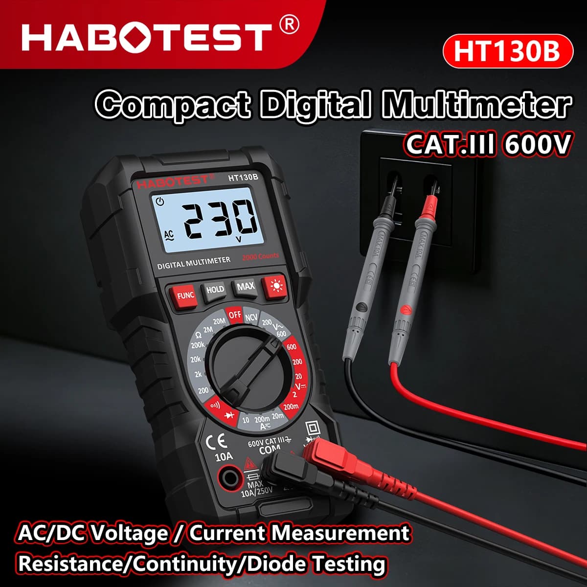 HABOTEST Digital Multimeter HT130B Voltage Current Resistance Meter Multimetro Overload Protection  Electrical Maintenance Tool