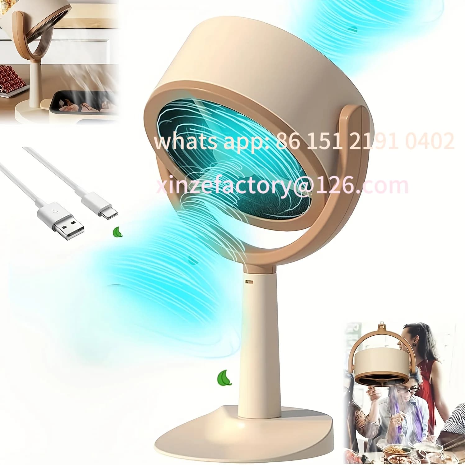 Customizable Portable Exhaust Fan Rechargeable 3000mAh Battery Mini USB Range Hood for BBQ Hotpot Ultra-Quiet ABS Material 2 Fil