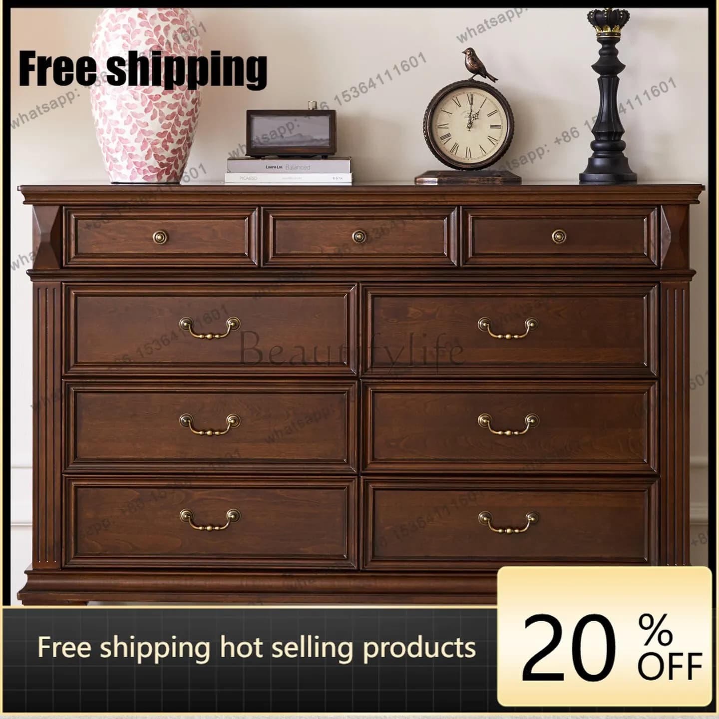 XX American-style solid wood bed-foot storage bedroom storage cabinet, master bedroom storage cabinet