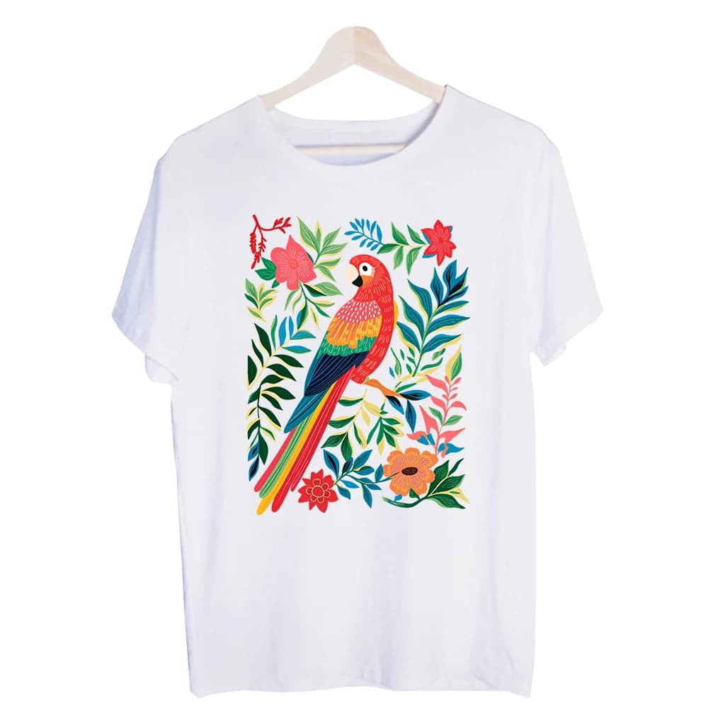 Men's Parrot and Floral Graphic Tee, Short Sleeve Crew Neck T-Shirt for Summer Casual Wear and Vacation Outfits