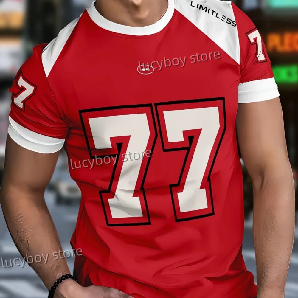 2025 Mens Casual 3D  No.77Print Jersey T-shirt Man Short Sleeve Sport Football T-Shirt Vintage Oversize Striped Tees Men Clothes