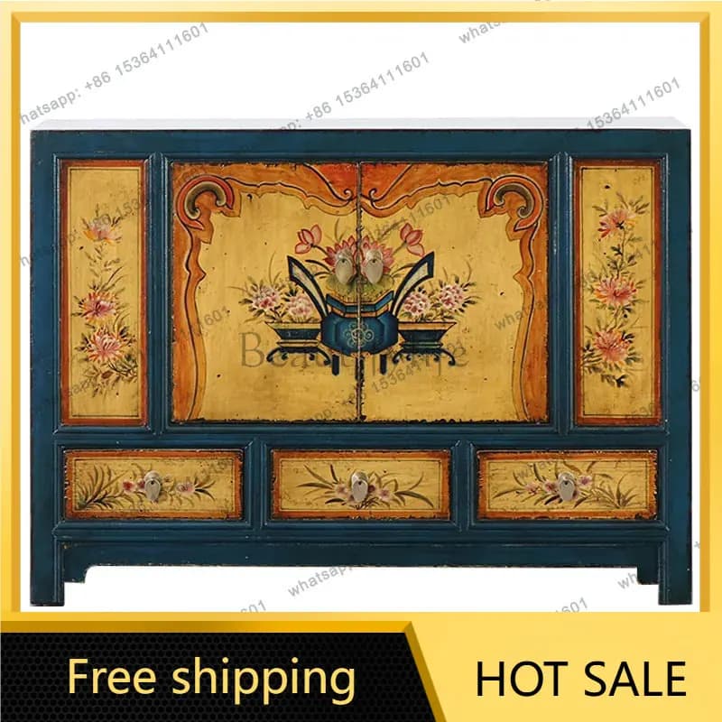 XX. New Chinese-style painted solid wood antique dining side cabinet retro and old entrance storage storage cabinet
