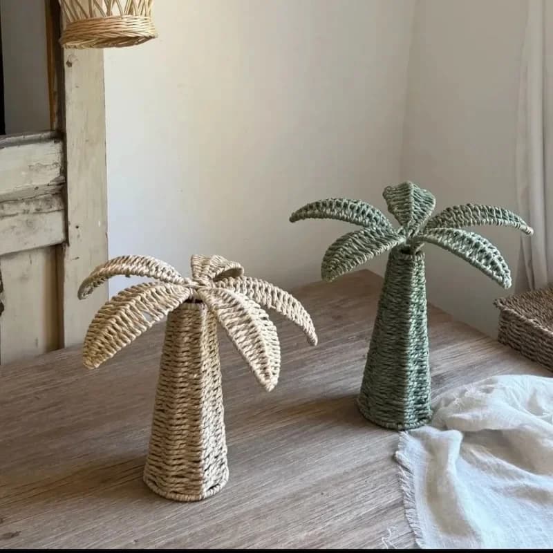 Handmade Grass Weaving Flowers Creative Home Decoration Coconut Tree Landscape Photography Props Home Decoration Crafts