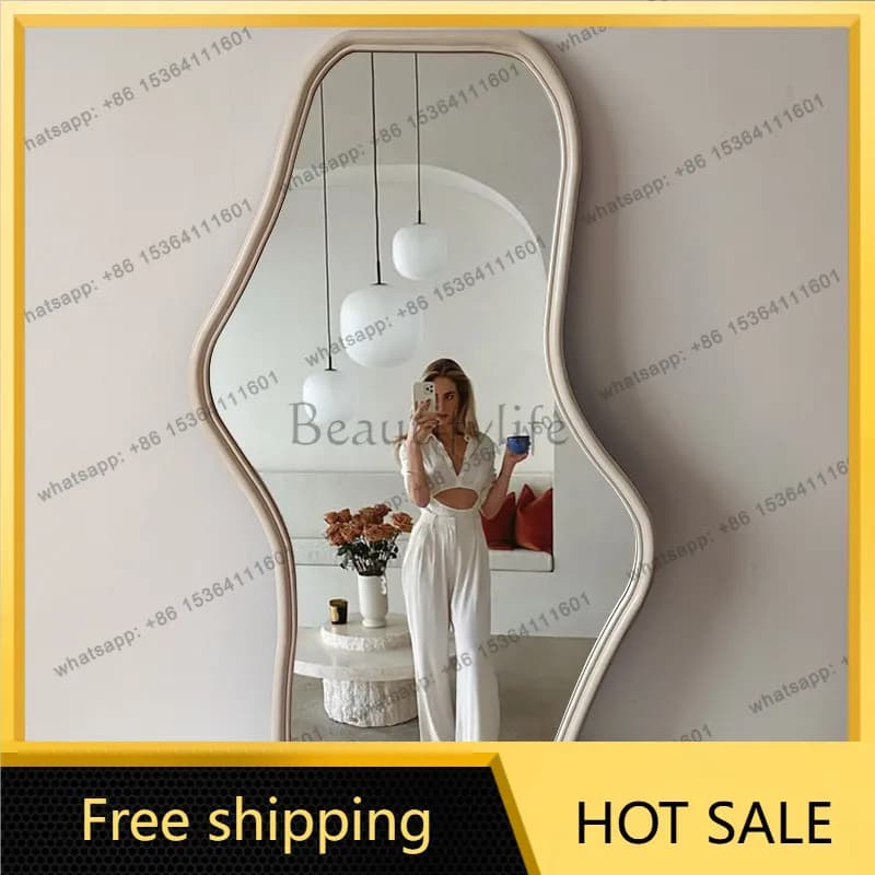 French cream wind full body mirror special-shaped decorative floor mirror