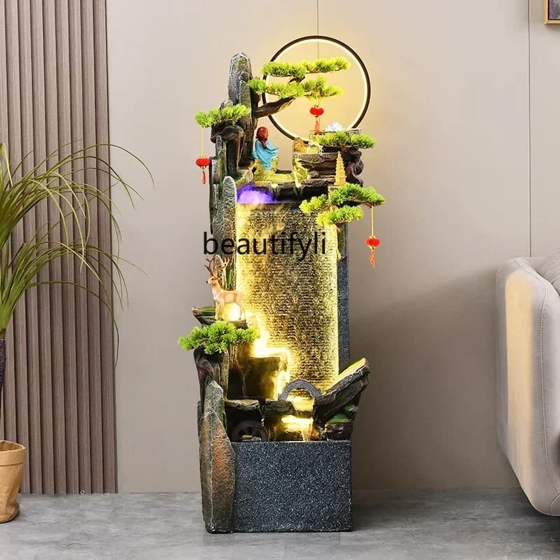 P3 New Chinese rockery flowing water fountain landscape water curtain wall office living room decoration cycle ornament