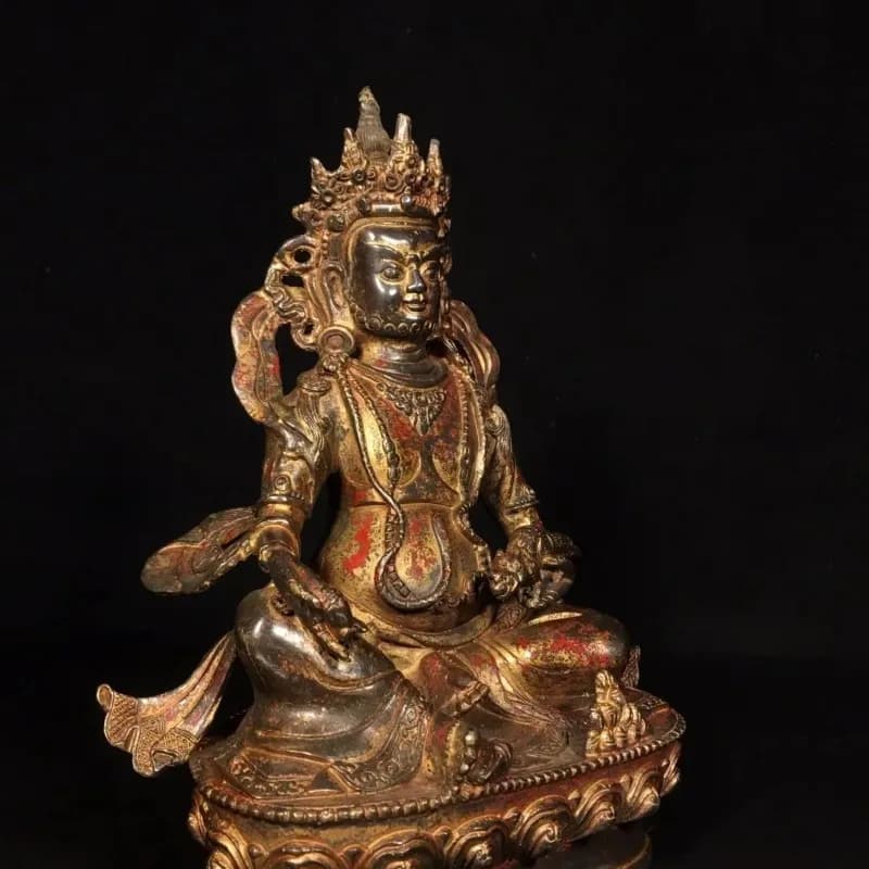 Vintage Gilt Bronze Tibetan Vajrasattva Statue Buddhist Bodhisattva Sculpture Altar Home Decor