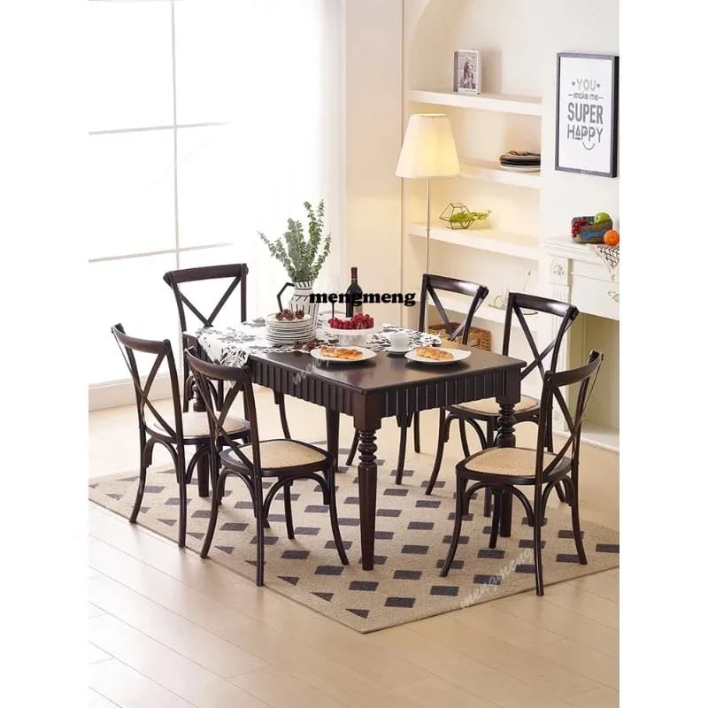 French dining table, solid wood table and chair combination, rectangular household dining table furniture in the living room