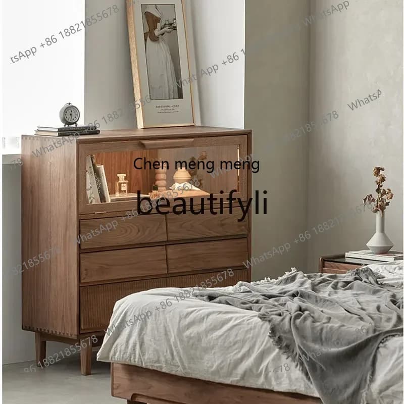 32North American black walnut solid wood combination cherry wood floor-to-ceiling glass door storage locker