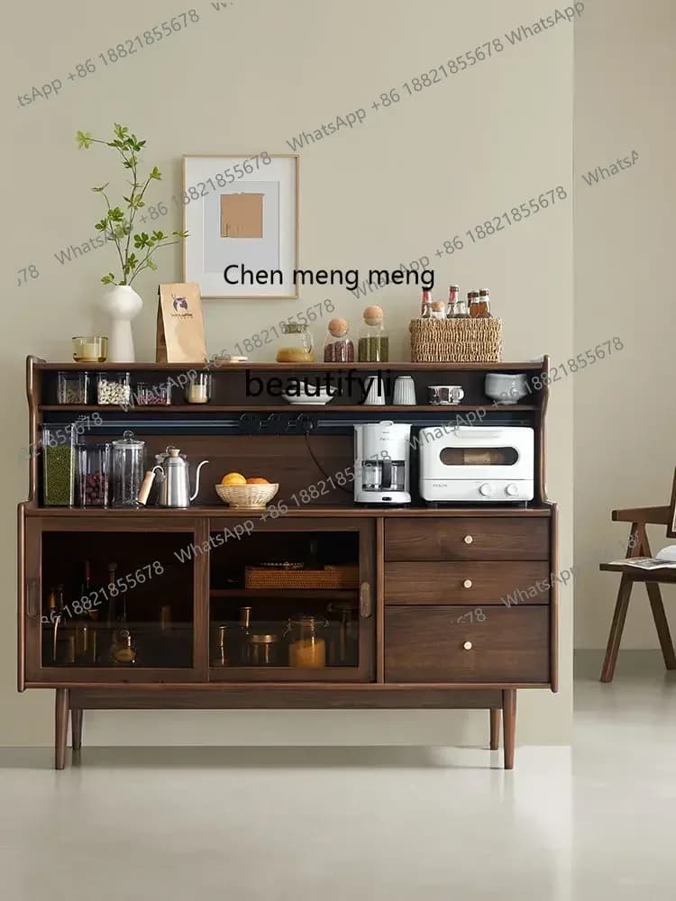 X A Nordic  Modern Solid Wood Sideboard Japanese Style Black Walnut Color Living Room Storage Wine Cabinet Tea Cabinet Bowl Cabi