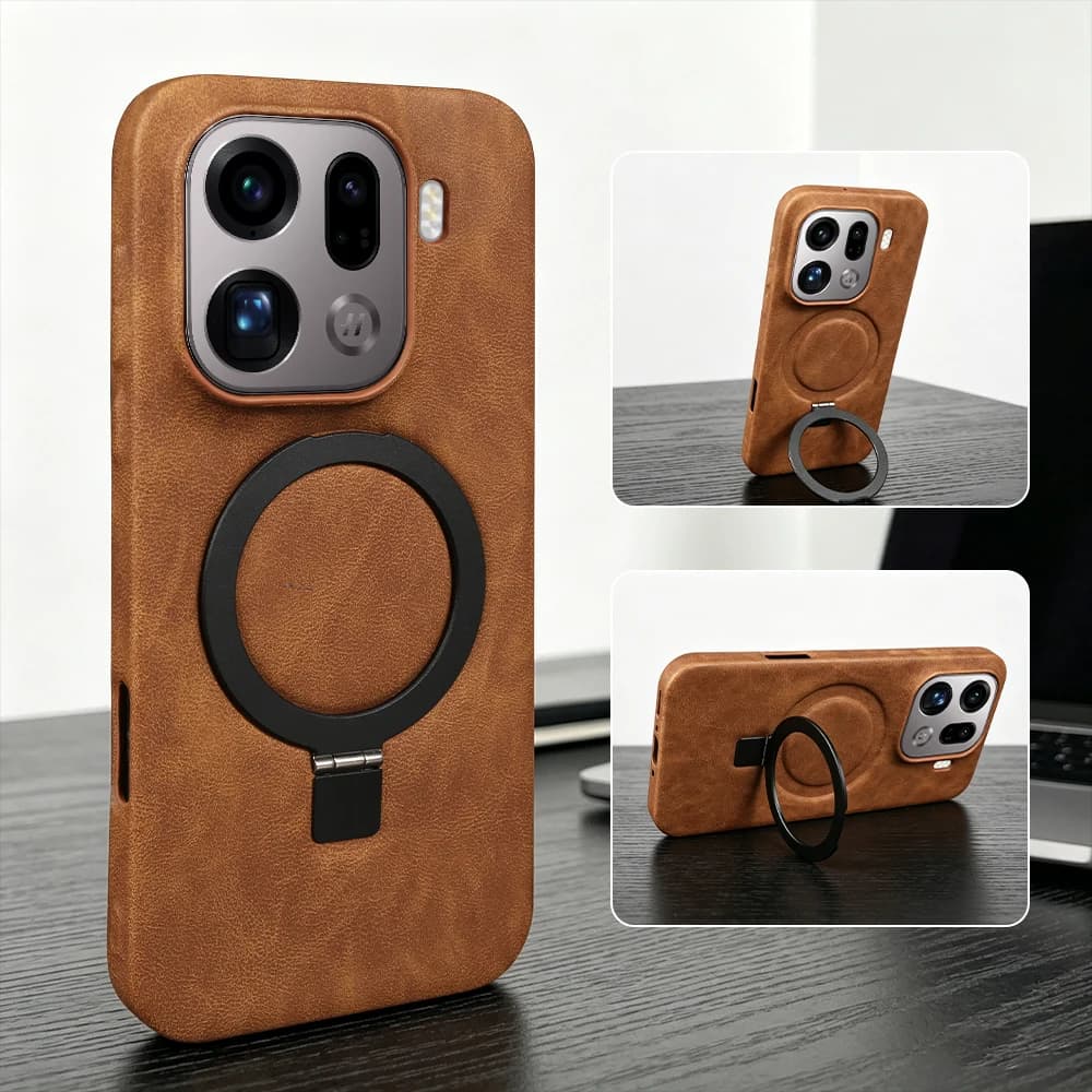 Magnetic Bracket Ring Leather Case For OPPO Find X9 Pro X8 Ultra X7 X10 Pro Max Phone Case For Magsafe Back Cover X 9 Pro Ultra
