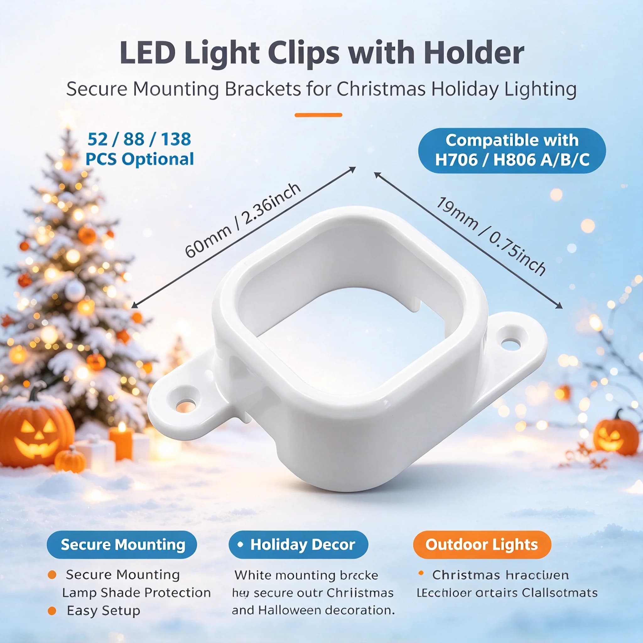 52/88/138PCS Light Covers with Holders for Govee H706 H806 (A B C), Easy Mounting Clips for Christmas Halloween Decor