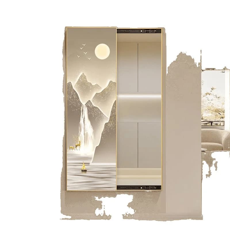Hidden pull full-length mirror, push-pull mirror, decorative painting, occludable, wall painting in the entrance