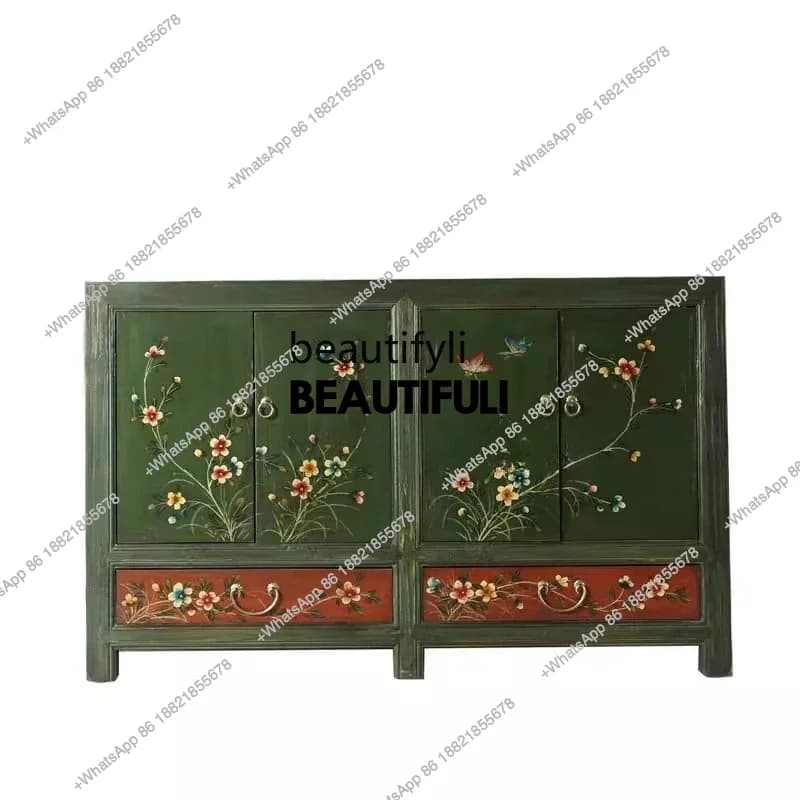 ss8350 Chinese-style painted dining side, antique decorative cabinets, retro and old porch cabinets, Ming and Qing hand-painted
