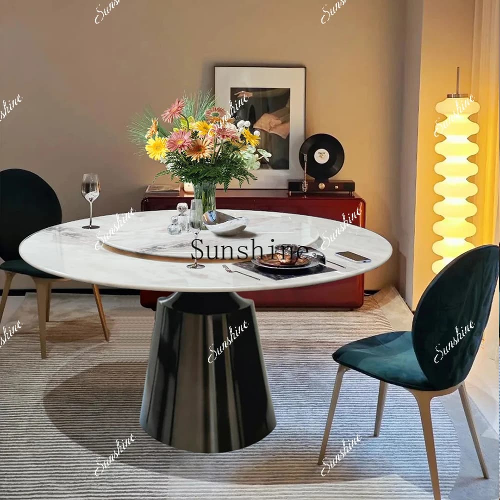 Natural luxury stone dining table and chair combination modern simple household round  FT