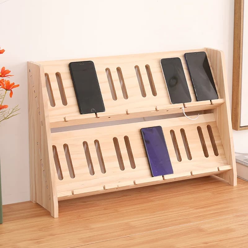 Advanced Wooden Phone Stand - Multi Row Phone Stand, Used for Live Streaming Phone Charging, Desktop Organizing, Solid Wood Base