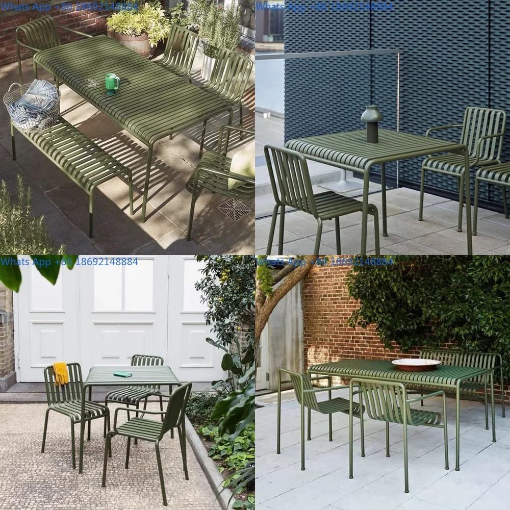 Outdoor Modern Rattan Patio Furniture Set for Garden Cafe Balcony Iron Dining Table and Chairs Minimalist Design for Commercial