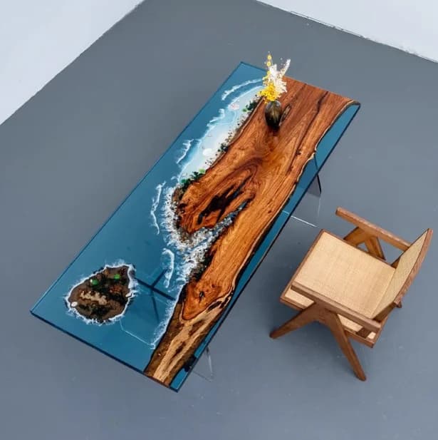 Restaurant River Epoxy Factory Direct Solid Walnut Coffee Cafe Dining Table