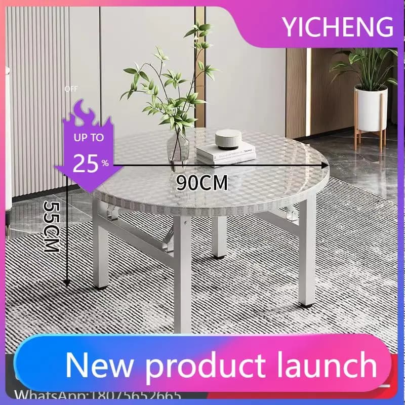 LYY  Retractable Portable Folding Round Table Thickened Stainless Steel Wear-Resistant Dining Table