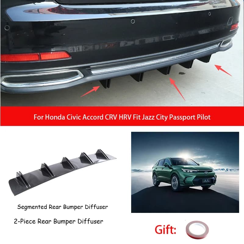 For Honda Civic Accord CRV HRV Fit Jazz City Passport Pilot ABS Rear Bumper Lip Diffuser Shark Fin Anti-collision