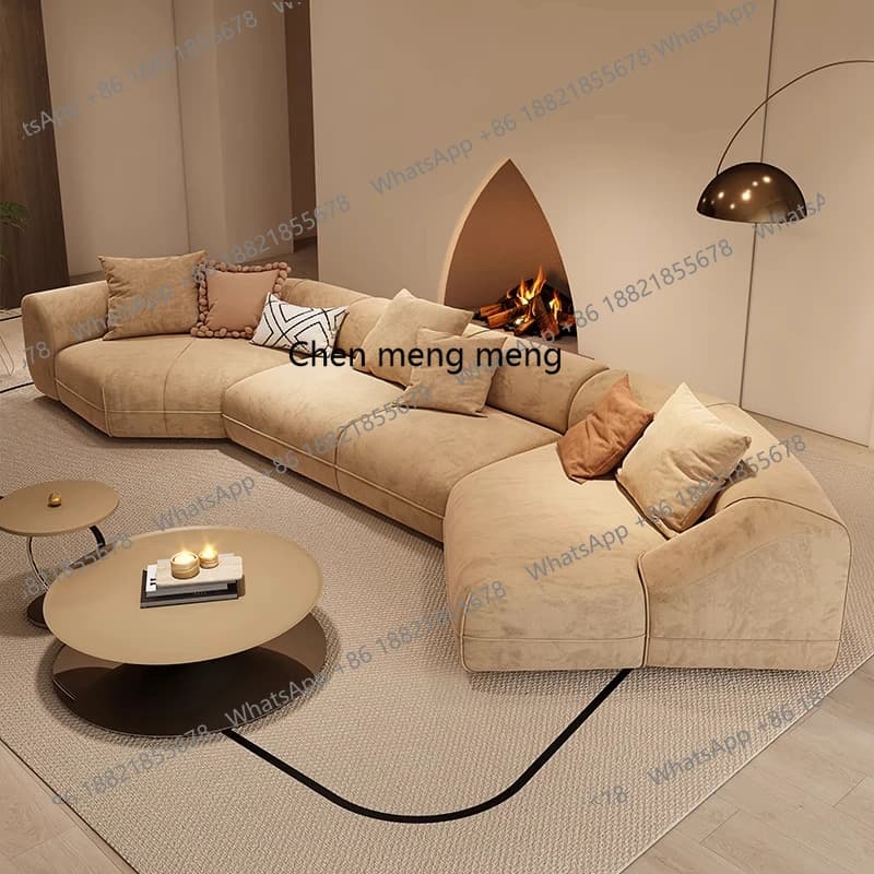 Italian corner villa sofa size apartment modern simple curved matte cloth sofa