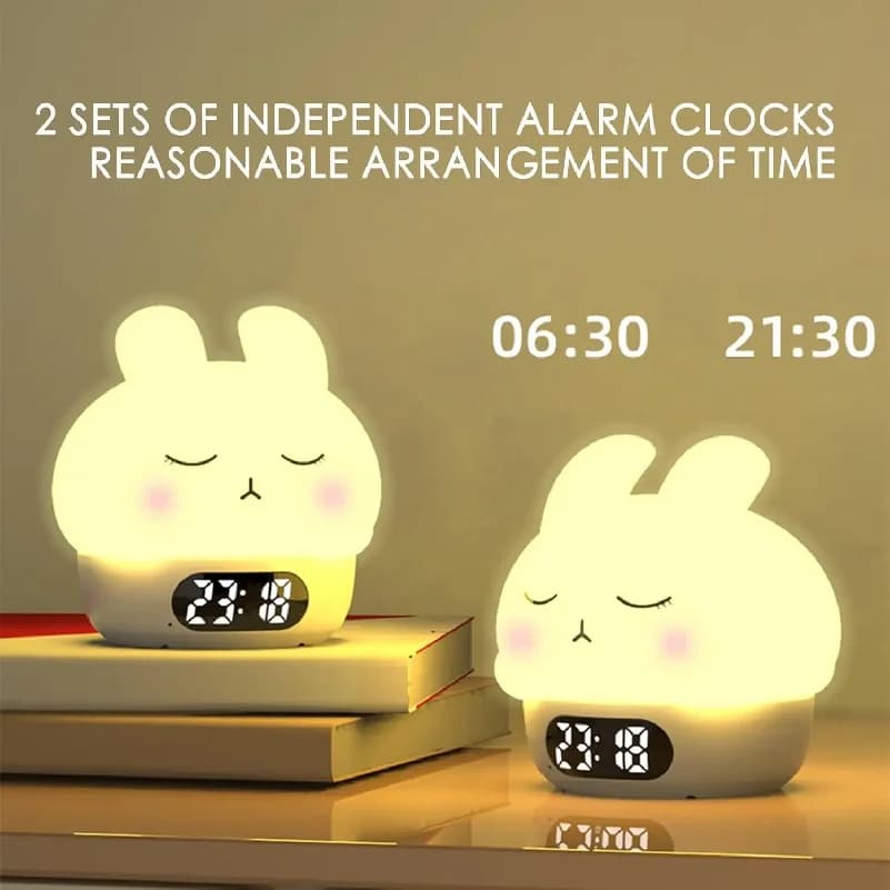 Cute Rabbit Night Light Digital Alarm Clock Electronic Desktop Clock Bedroom Timer Bedside Table Clock Decor for Small Rooms