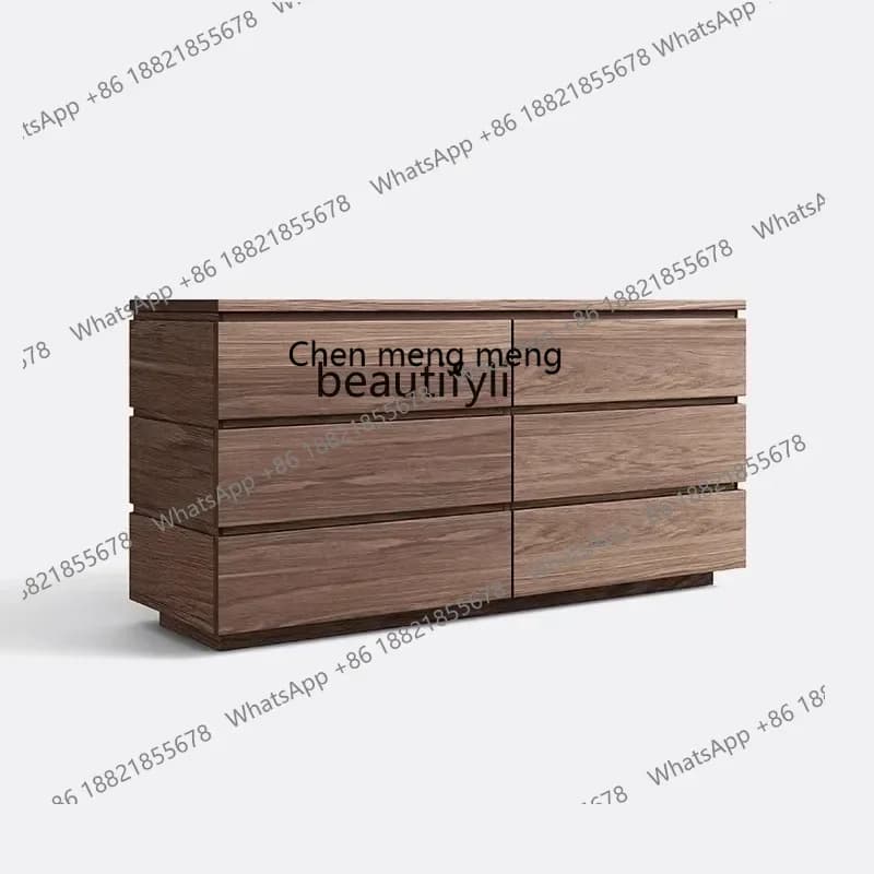 xzModern simple chest cabinet, entrance cabinet, retro art, black walnut wood grain color, multi-drawer storage cabinet
