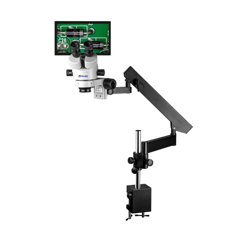 MSD205-B-11.6YT Rocker Arm Stereo Microscope for Electronics Soldering, Industrial Inspection Precision Assembly (0.7-4.5X Zoom)
