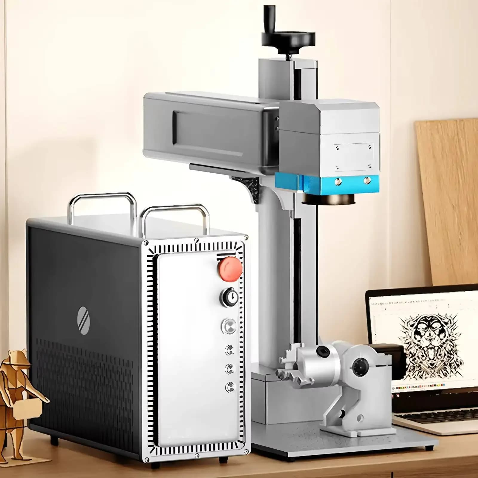 Automatic Rotary Laser Marking Hine For Steel Pipes & Cylinders Fiber UV Engraving High Precision