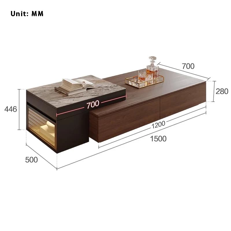 b11-Nordic Luxury Coffee Table - Modern Elevating Solid Wood & Rock Slab Coffee Tables | Retro Multifunctional Home Furniture