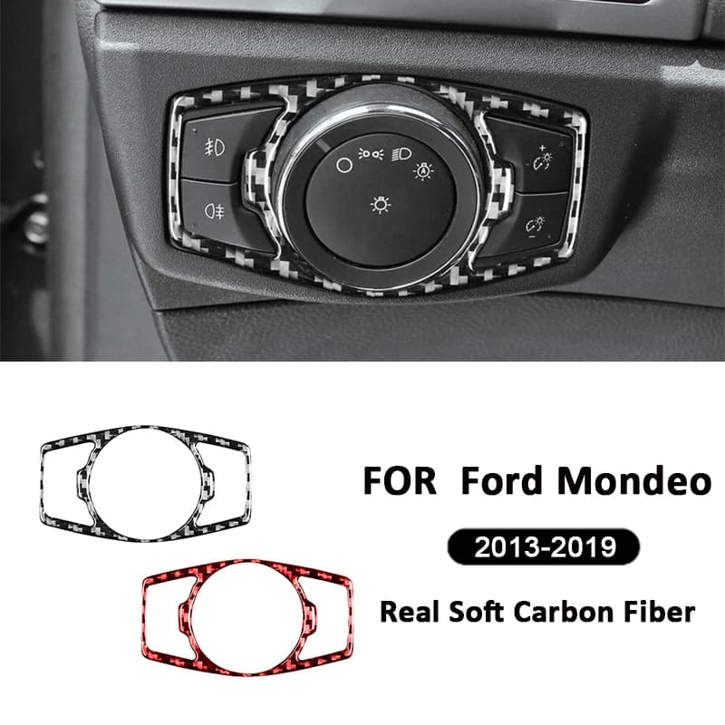 For Ford Mondeo 2013-2019 Carbon Fiber Auto Front Headlight Adjust Control Switch Panel Frame Decoration Sticker Interior Parts