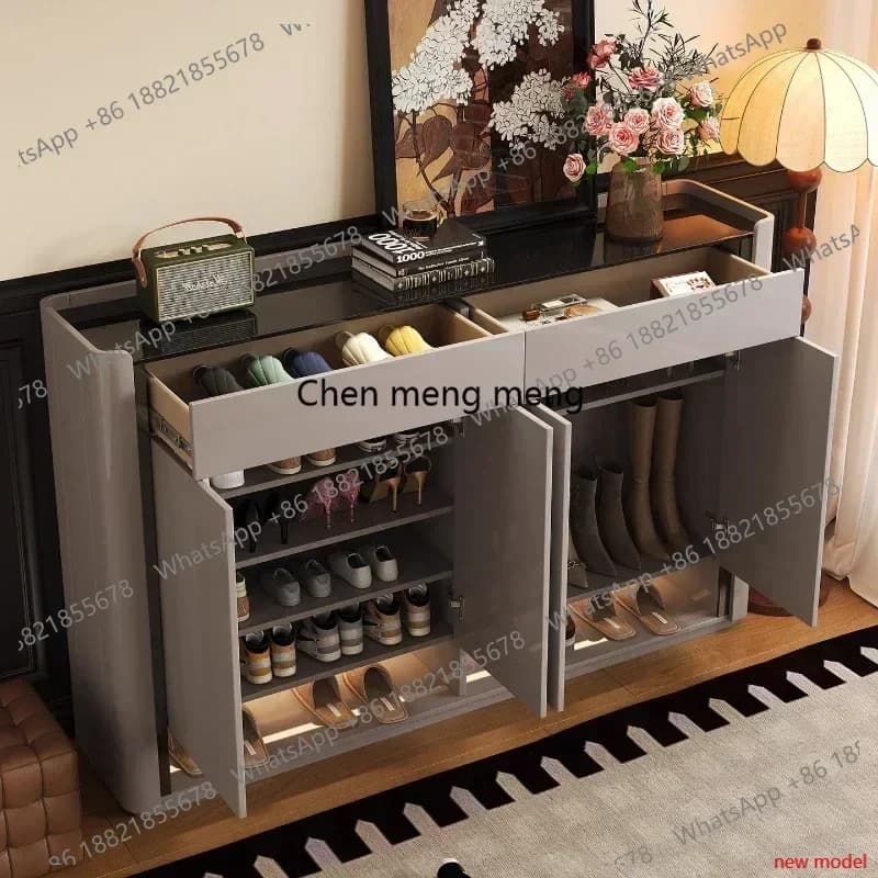 AB03Shoes Organizers Home urniture Cabinets Light Luxury Solid Wood Panel Glass Shoerack Shoe Rack Organizer Living Room Cabinet