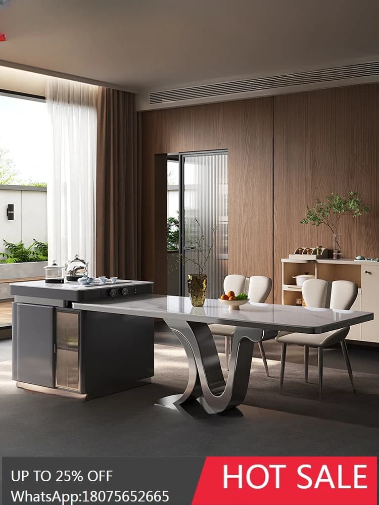 MJY integrated household retractable mobile guide table high-end restaurant Italian light luxury rock slab collapse table