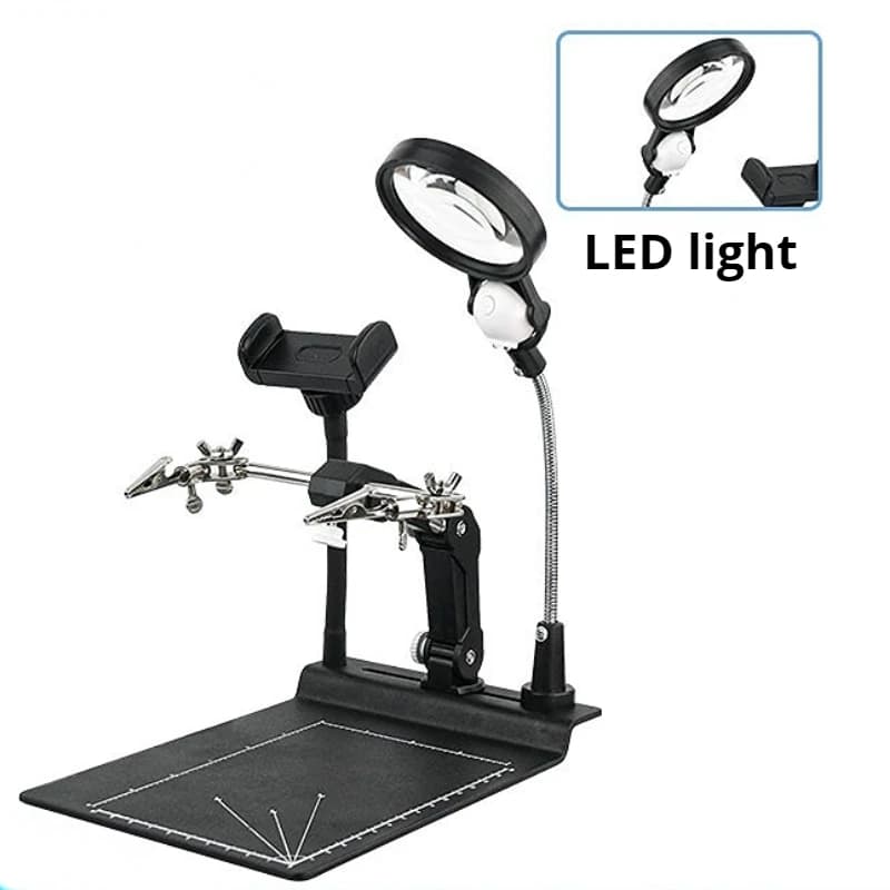 7X Desktop Magnifier HD High Power Acrylic Lens Magnifying Glass with LED Light for Mechanical Disassembly Helping Hands Loupe