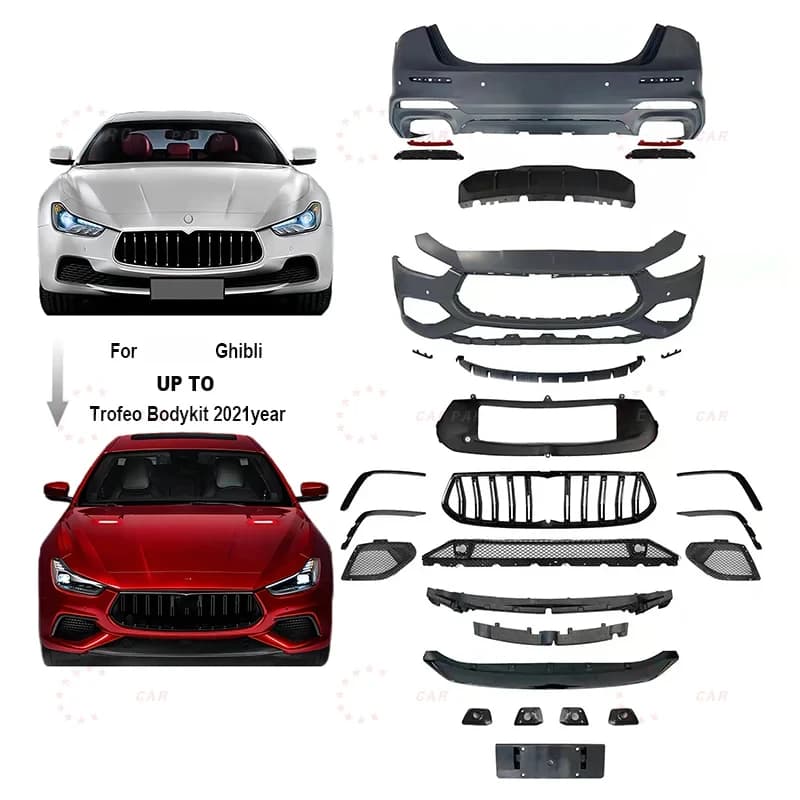 For Ghibli Trofeo Auto Body Parts Front Rear Bumper Grille Body Kits  without Headlights Taillights Car Bodykit