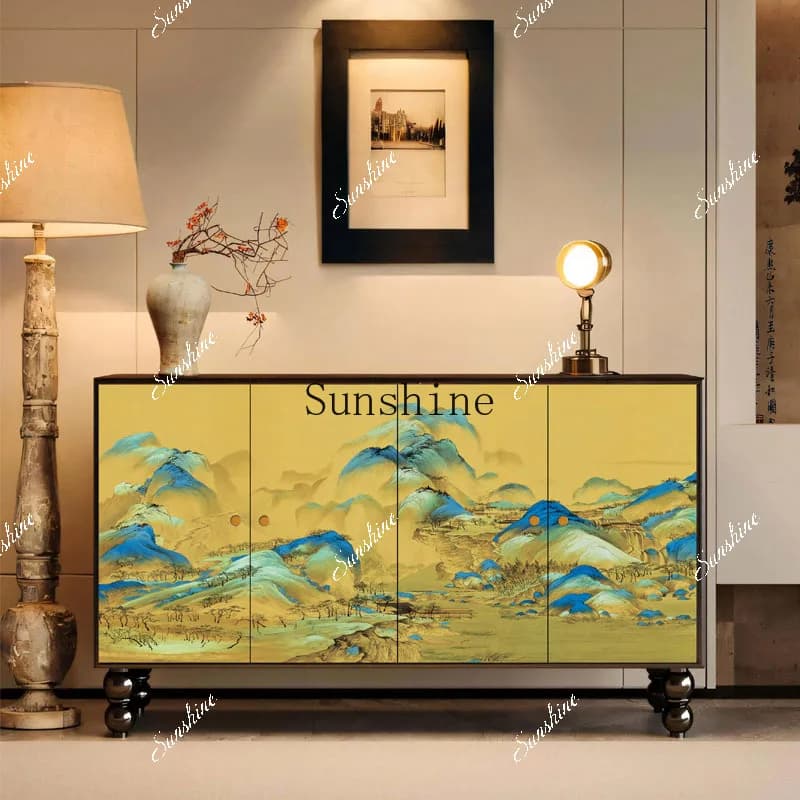 New Chinese-style living room entrance locker retro simple storage decorative cabinet  FT