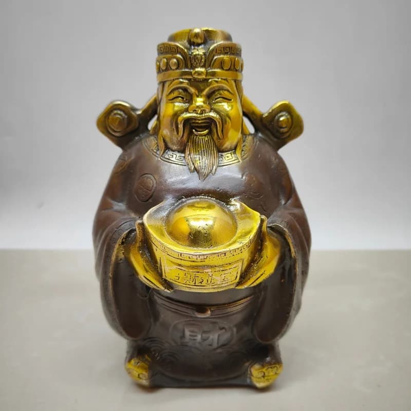 Antique Brass and Purple Copper Gilt of Ornament, Bronze Statue, God of Wealth Decorative Craft