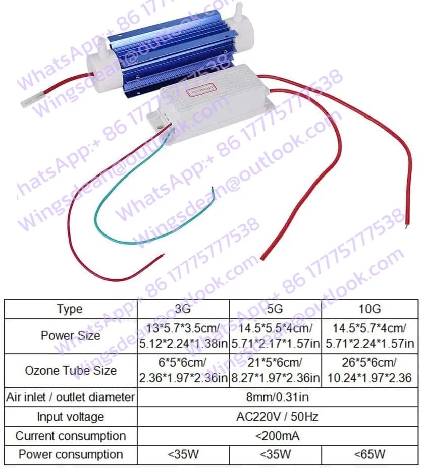 220V/110V Air Ozone Generator Tube  3g 5g 10g/h Ozone Generator Rugged Quartz Tube Ionizer with Power