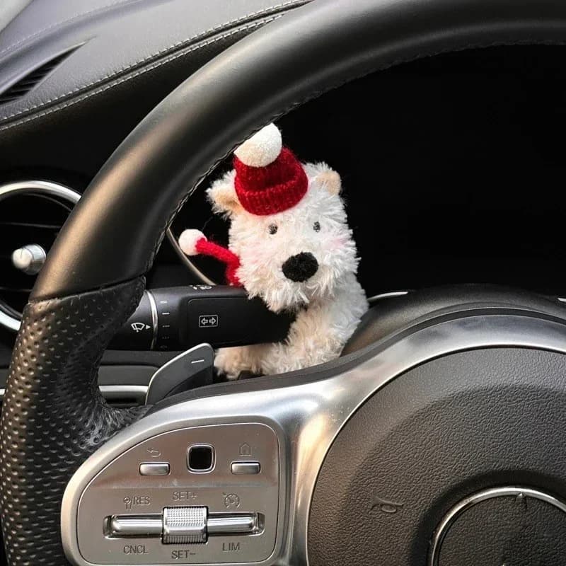 Cute Dog Plush Car Decor - Kawaii Interior Accessory, Fits Windshield Wipers & Signal Switches, Soft Fuzzy Auto Decoration
