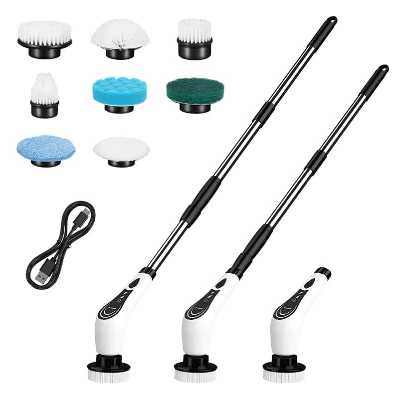 Electric cleaning brush 8-in-1 display screen Rotatable kitchen bathroom long handle cleaning brush