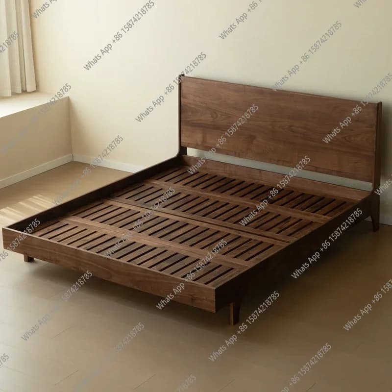 N49 J North American Black Walnut 1.8 Meters Bed Solid Wood Modern Simple Small Apartment Cherry Wood Wedding Bed 2 Meters Large