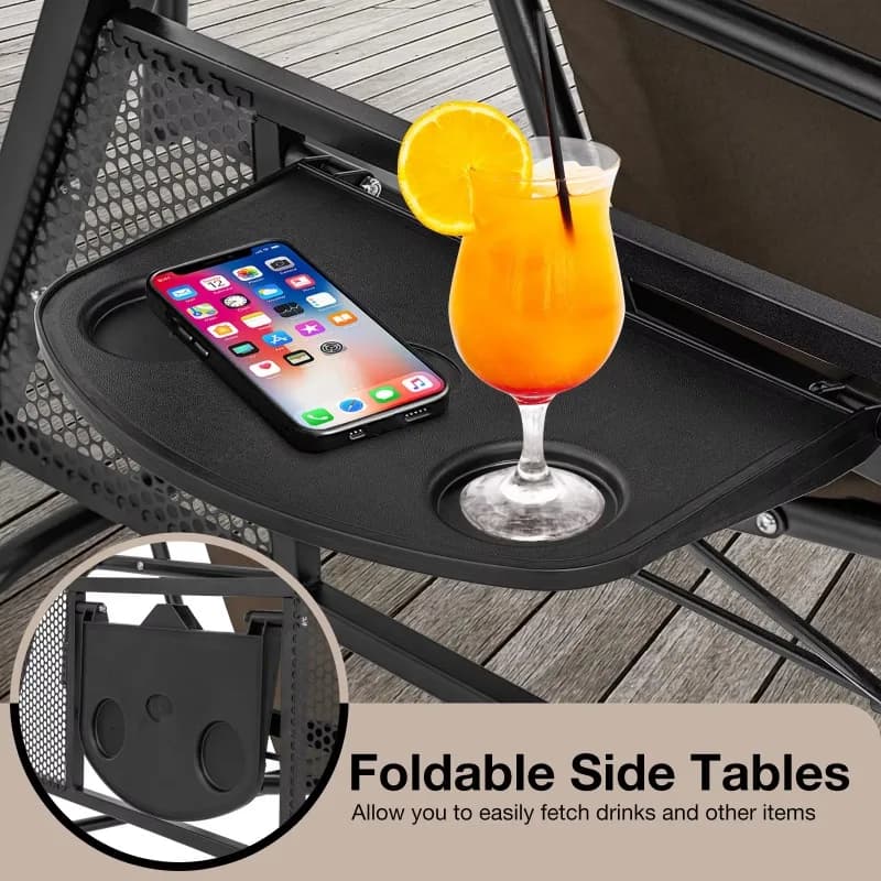 Adjustable 3-Seat Outdoor Patio Swing Grey Weather-Resistant Metal Frame Waterproof Cushion with Pillow Set Modern Hotel Style