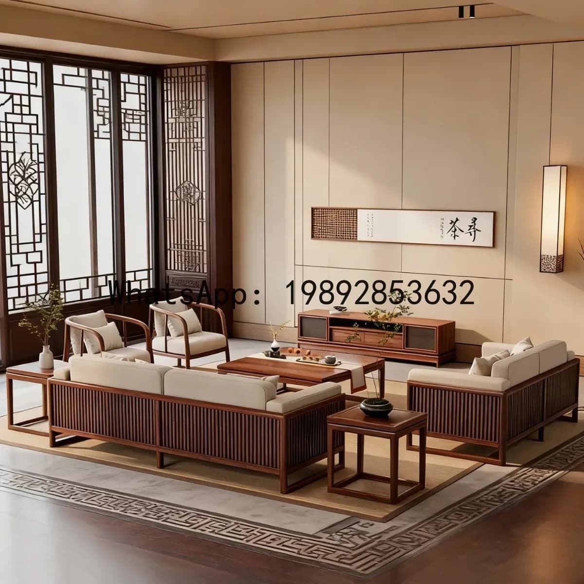 4-10 new chinese style solid wood sofa set - ash wood living room