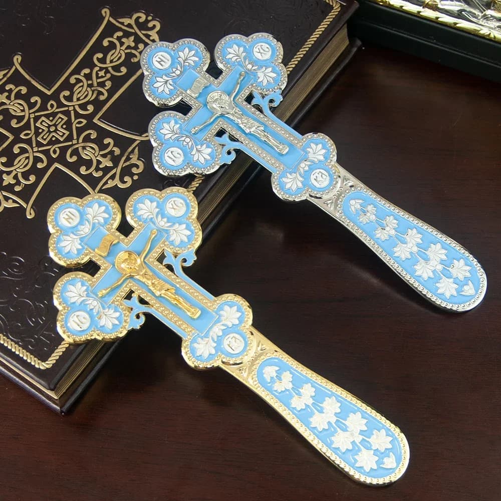 HTISOK High Quality Alloy Blessing Cross Enamel Coloring Orthodox Handheld Cross for Religious Ritual Prayer Supplies
