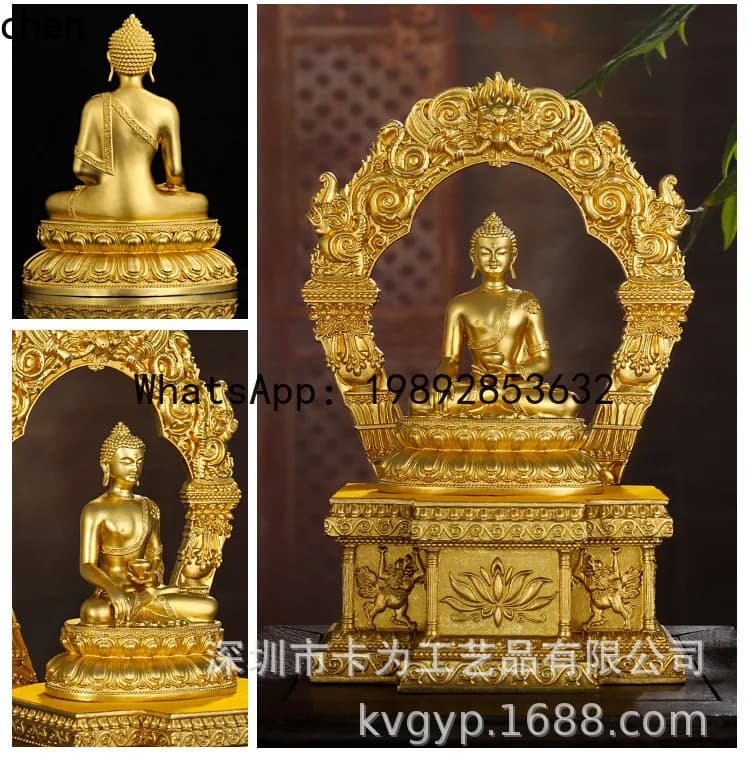 FX    Tibetan Style Brass Buddha Statue Four-Armed God of Wealth Ornament for Worship Hall