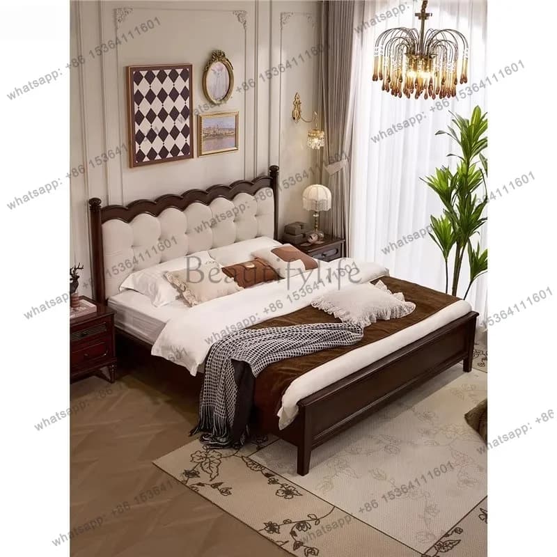 PG  Solid Wood Bed Master Bedroom Vintage Style Large Bed Double Bed